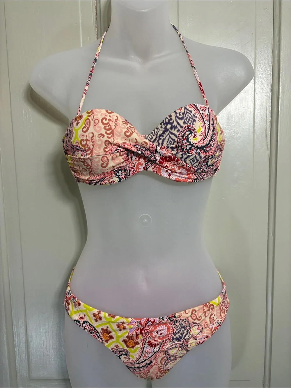 Victoria’s Secret strapless or halter tie PaisleyBikini Set - Pink Multicolor